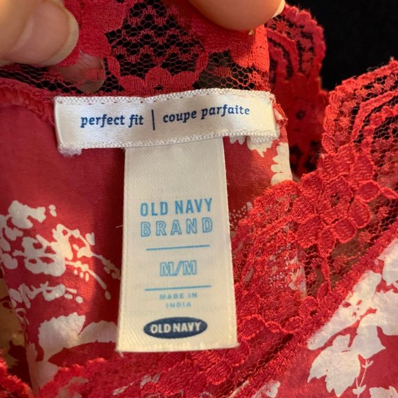 🌷3 for$25🌷Old Navy, US M, Red & White Floral Lace Trim Silk Camisole - Picture 8 of 9